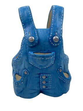 Blue Overalls Ceramic Planter Vintage Decorative Accent